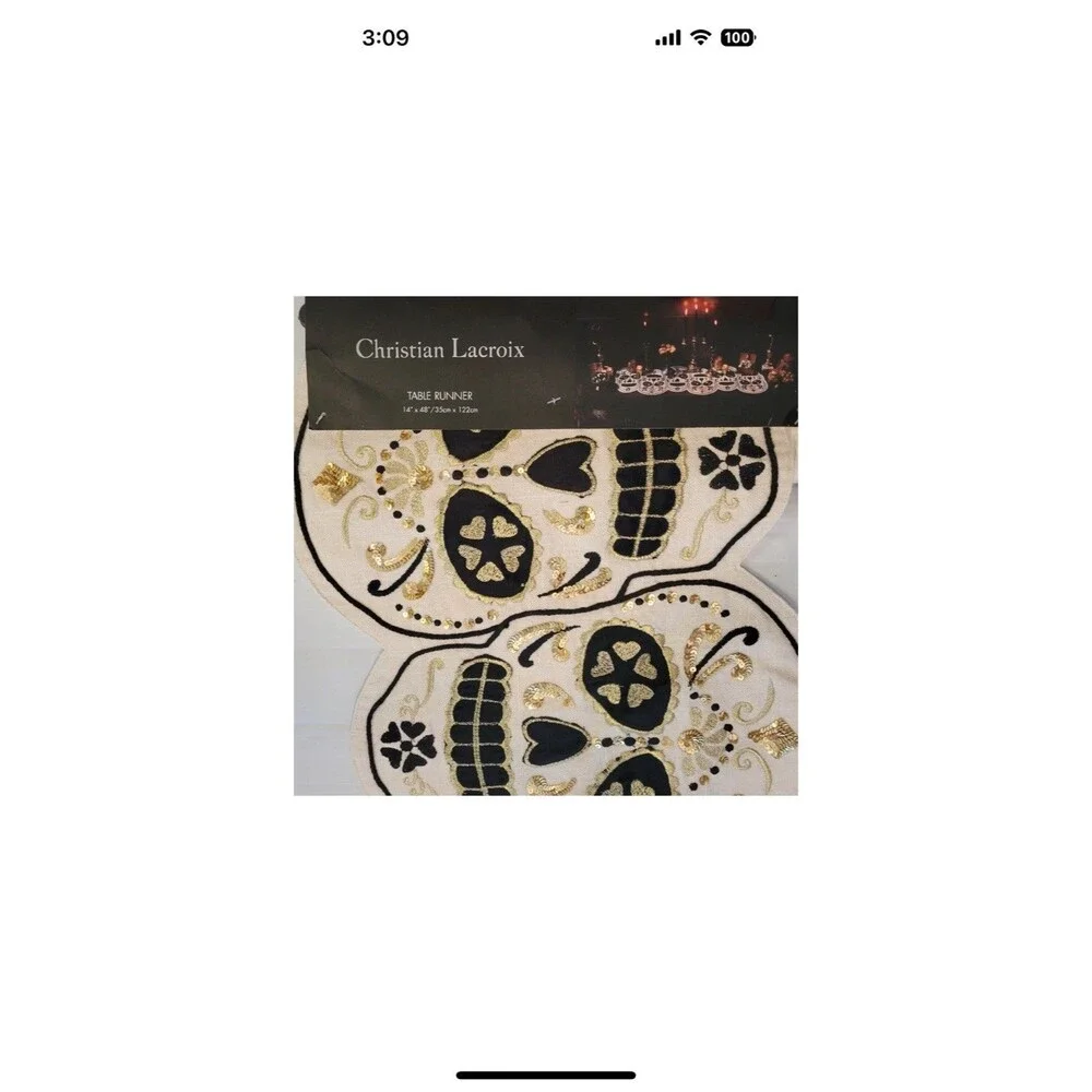 DESIGNER Christian LaCroix Halloween Dia De Los Muertos Skull Table Runner #159